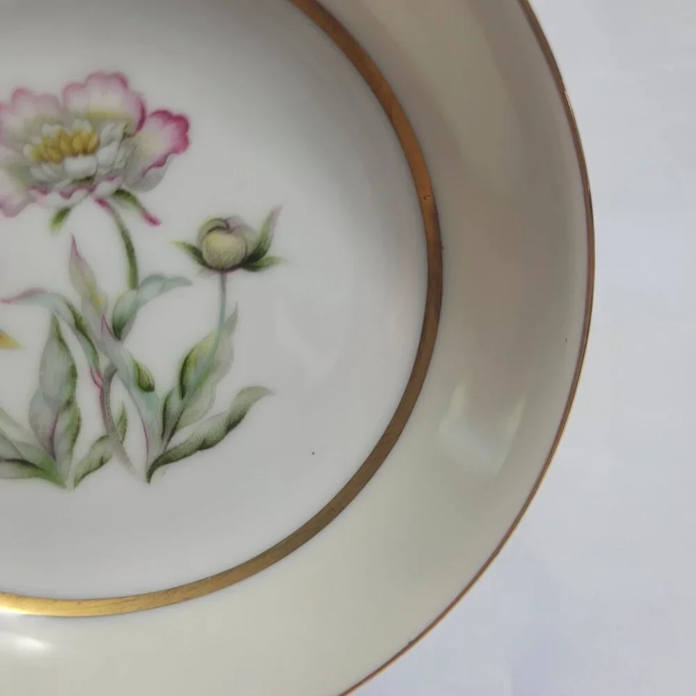 FOUR Mikado Harmony Fruit Bowls Cream Rim Pink Floral Center